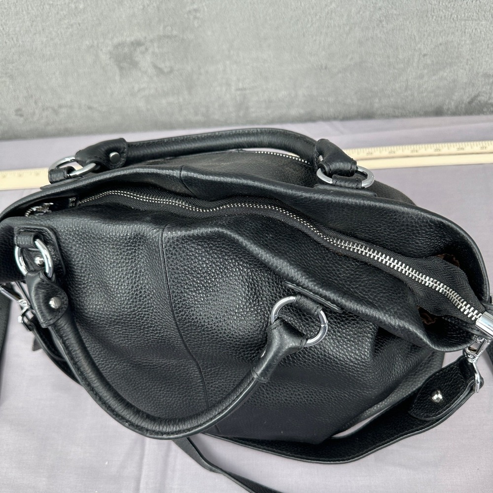 Kattee Satchel Bag Womens Medium Black Good Pebbled Leather Crossbody Tote - Picture 7 of 15